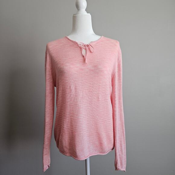 Woolrich Women's Ramie Cotton Blend Sweater Petal Pink Tie Neck Lightweight M - Picture 1 of 12
